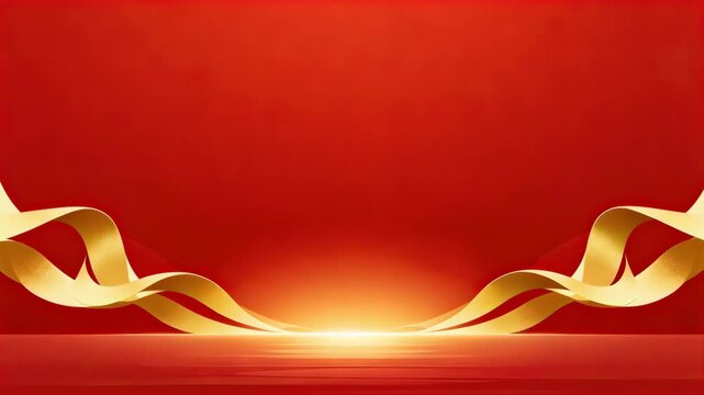 Red background with golden flowing ribbons