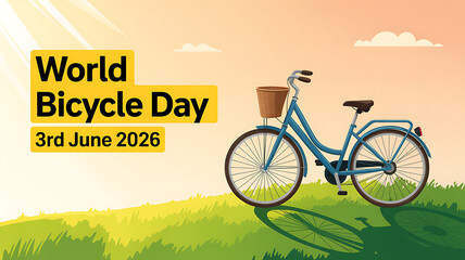 World bicycle day celebration with blue bike in nature landscape on june 3rd landscape recreation