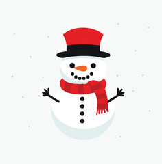 Naklejka premium Festive Snowman in Red Top Hat and Scarf with Snow winter christmas