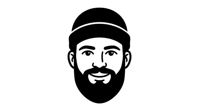 Minimalist vector illustration of bearded man head with beanie hat graphic icon design.