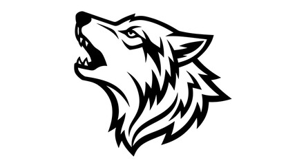 Naklejka premium Head of ferocious wolf howling in dark monochrome line art vector graphic illustration set.