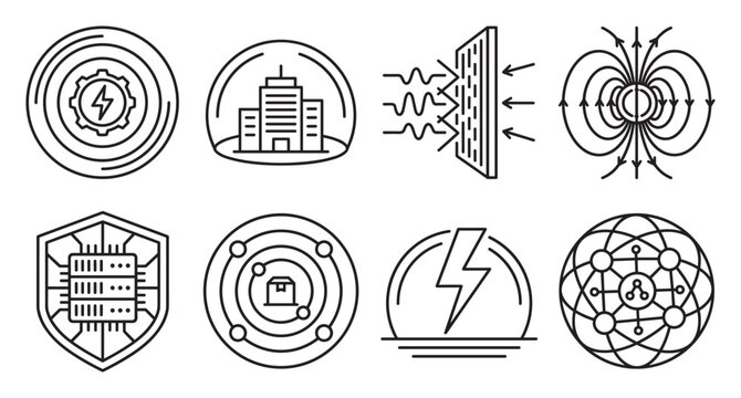Cyber security and lightning bolt science technology icons set.