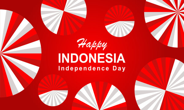 Happy Indonesia Independence Day Background with Red and White Paper Fan Decorations