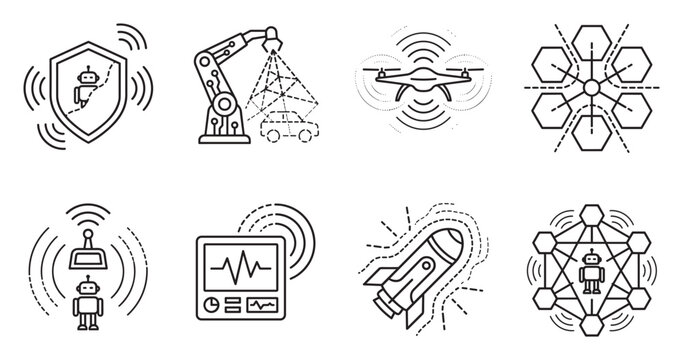 Interconnected layers showing data transfer, network concept, technology, or defense.