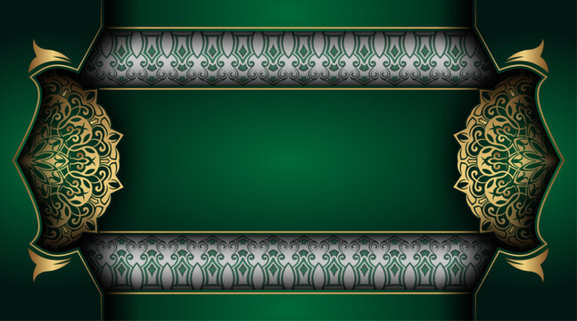 Luxury green background with gold mandala ornament