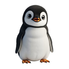 Fototapeta premium Adorable baby penguin standing with wildlife antarctic creature feathers character illustration portrait standing flightless innocent friendly isolated background rendering