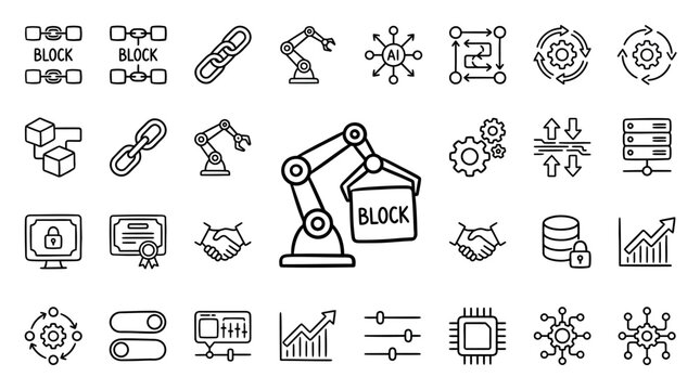 Industrial robotic arm with block.