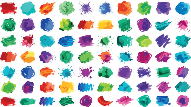 Colorful Watercolor Paint Splatter and Acrylic Brush Stroke Mega Set Featuring Vibrant Artistic Blots, Textured Ink Splashes, and Abstract Graphic Vector Design Elements