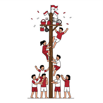 Flat Vector Panjat Pinang Traditional Indonesian Independence Day Competition