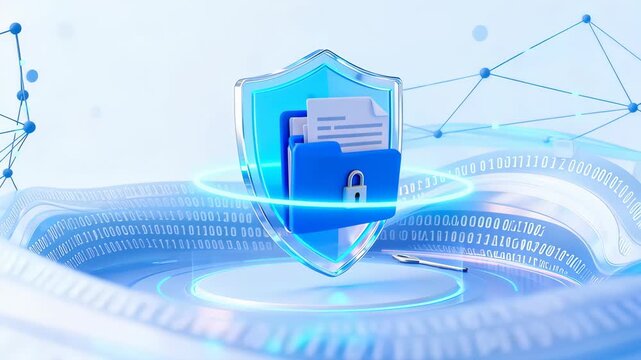 Blue shield with folder and lock