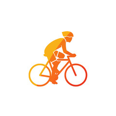 Fototapeta premium Dynamic flat vector icon of a road cyclist racing in a hunched position with a yellow to orange gradient, isolated on a white background for sports and fitness design.