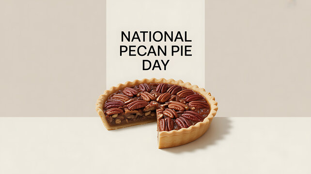 National Pecan Pie Day celebration with a sliced pecan pie on display