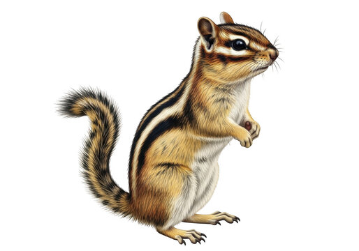 Cute chipmunk sitting on a branch with autumn leaves isolated on transparent background