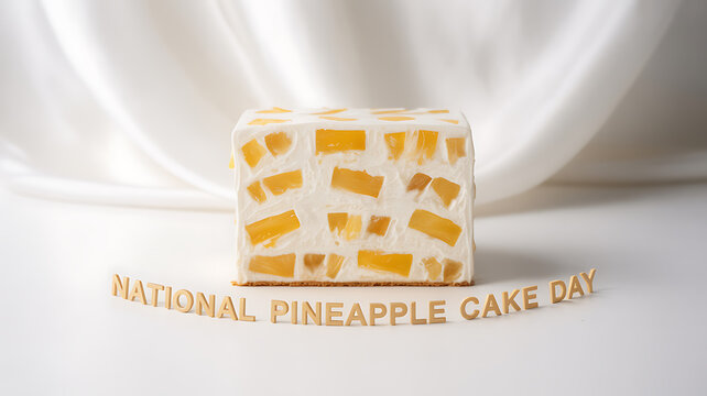 A slice of pineapple cake displayed with 'National Pineapple Cake Day' text on a white background