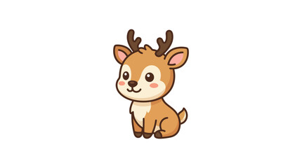 Fototapeta premium Adorable Cartoon Deer with Antlers Sitting.