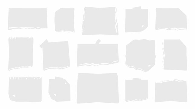 Collection of ripped crumpled and folded white paper sheet elements with rough edges and creases isolated on a clean white background for collage design and stationary mockup textures