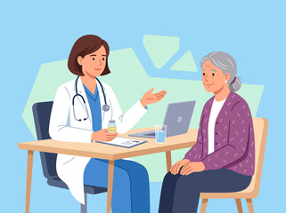 Fototapeta premium Doctor Consults Elderly Patient For Healthcare And Wellness Discussion