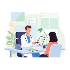 Fototapeta premium Doctor Consults Patient Discussing Medical Information In Office Setting