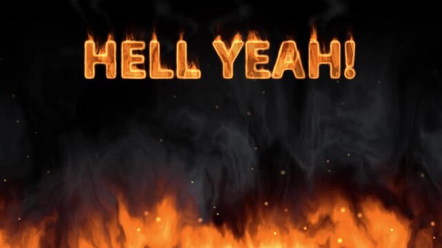 Animated Burning Text with Ground Fire and Rising Smoke on Black Background