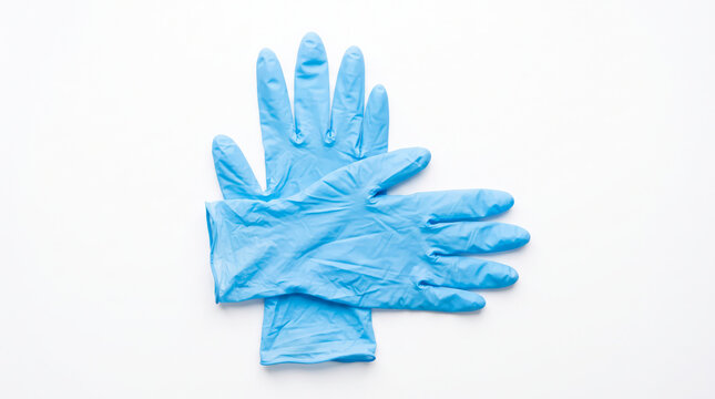 Pair of blue disposable nitrile gloves on a clean white background symbolizing protection and hygiene in various professional settings