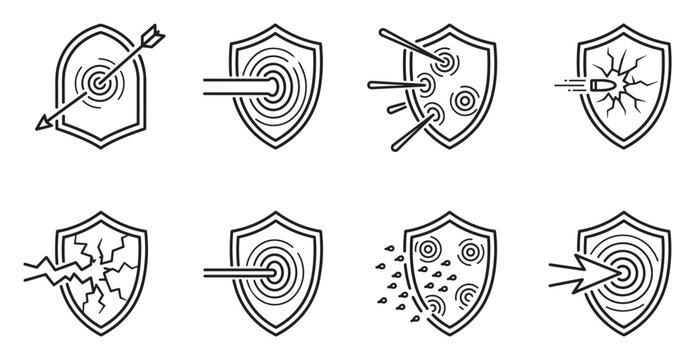 Shields protecting from arrows and bullets, symbolizing defense and resilience.