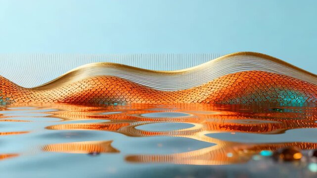 Abstract golden wave design with reflective surface