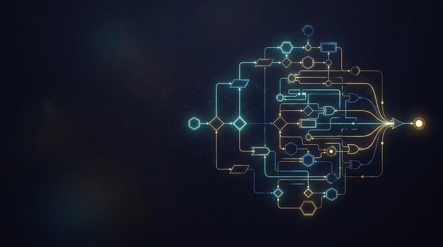 Abstract glowing digital flowchart representing data processing
