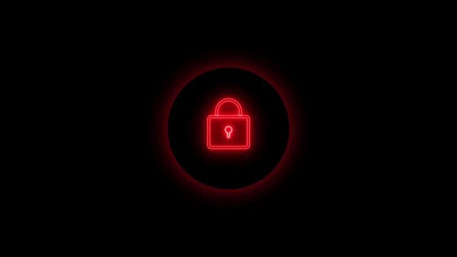 Padlock security button with neon wave, red green blue light