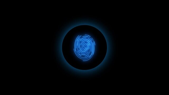 Fingerprint button with neon wave, red green blue light black screen editable
