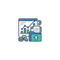 Obraz premium Business data analytics icon with charts and file folder.