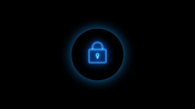 Padlock security button with neon wave, red green blue light