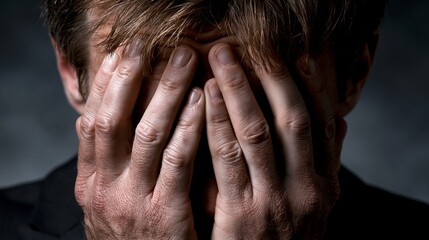 Fototapeta premium A person expressing deep emotions with hands covering their face.