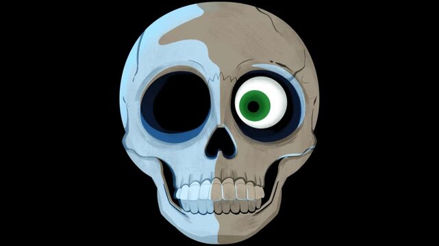 Animated skull trio with blinking eyes on black background for halloween and spooky concepts