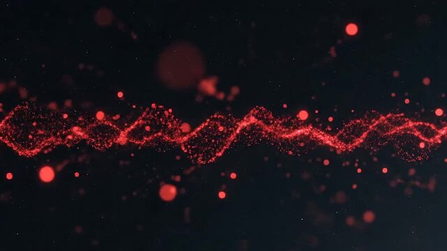 A glowing red wave of particles flows across a dark background