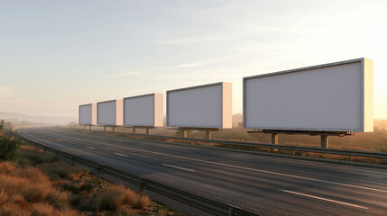 Fototapeta premium Roadside billboard mockup empty billboard on highway sunrise road highway landscape blank signboard outdoor advertising roadside banner travel route modern mockup open space