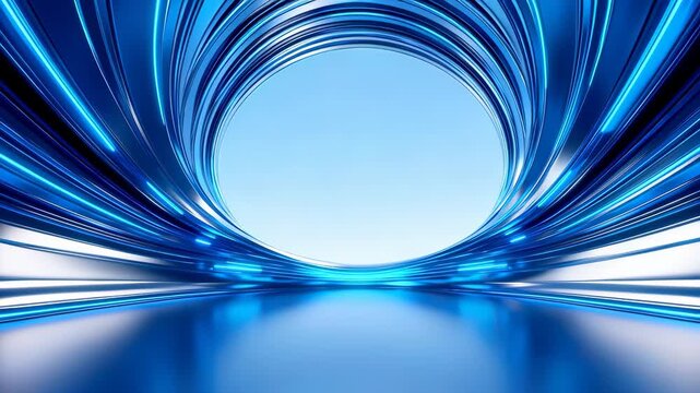 Blue abstract curved lines in a circular frame