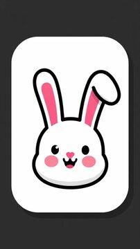 Cute bunny head icon on white rounded card.