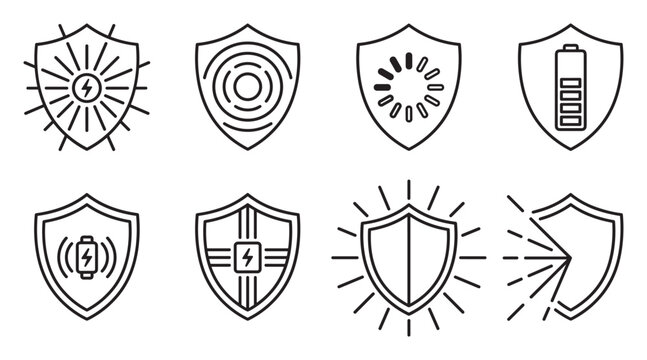 Shield icons representing different defensive energies and power levels.