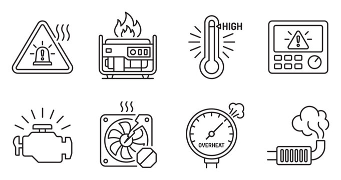 Warning icons for overheating engine generator fan pressure and temperature danger.