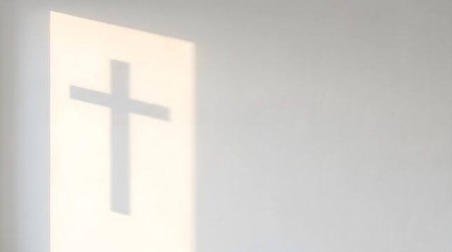 minimalist cross shadow on white wall with peaceful christian background