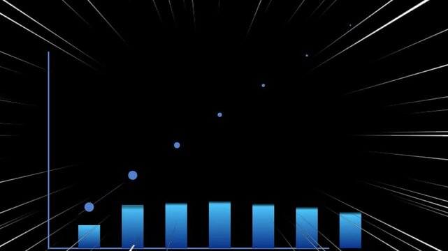 Animated business growth charts with blue bars and lines on black background