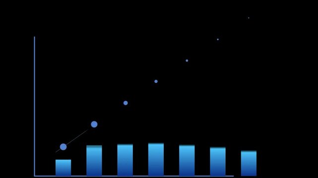 Animated blue bar graphs with ascending trend lines on black background business data visualization