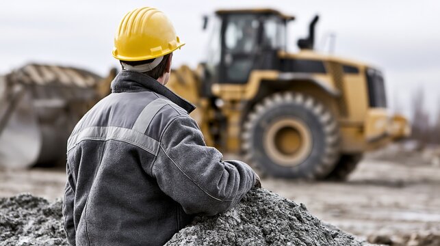 Construction worker supervising heavy machinery on site.