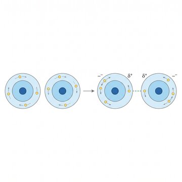 Scientific illustration of London dispersion forces showing atom polarity and electron shift between neutral and temporary dipole states