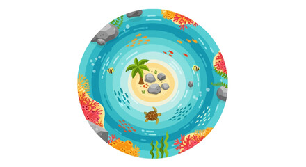 Aerial view of a tropical island and coral reef circle © herdi