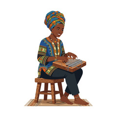 Fototapeta premium African Woman Playing Traditional Mbira Musical Instrument on a Wooden Stool
