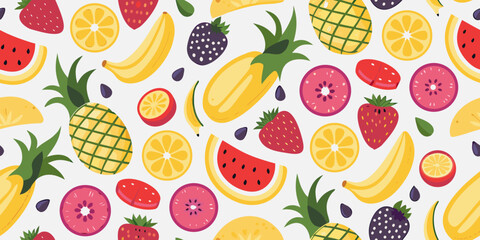 Tropical fruit pattern featuring pineapples bananas and strawberries vector illustration © Juran