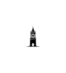 Obraz premium Minimalist Black and White Clock Tower Vector Icon