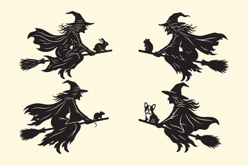 Fototapeta premium Halloween Witch Silhouette Bundle Vector