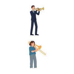 Professional Trumpet Player and Casual Trombone Musician Illustration Set © Fauzi_Legend